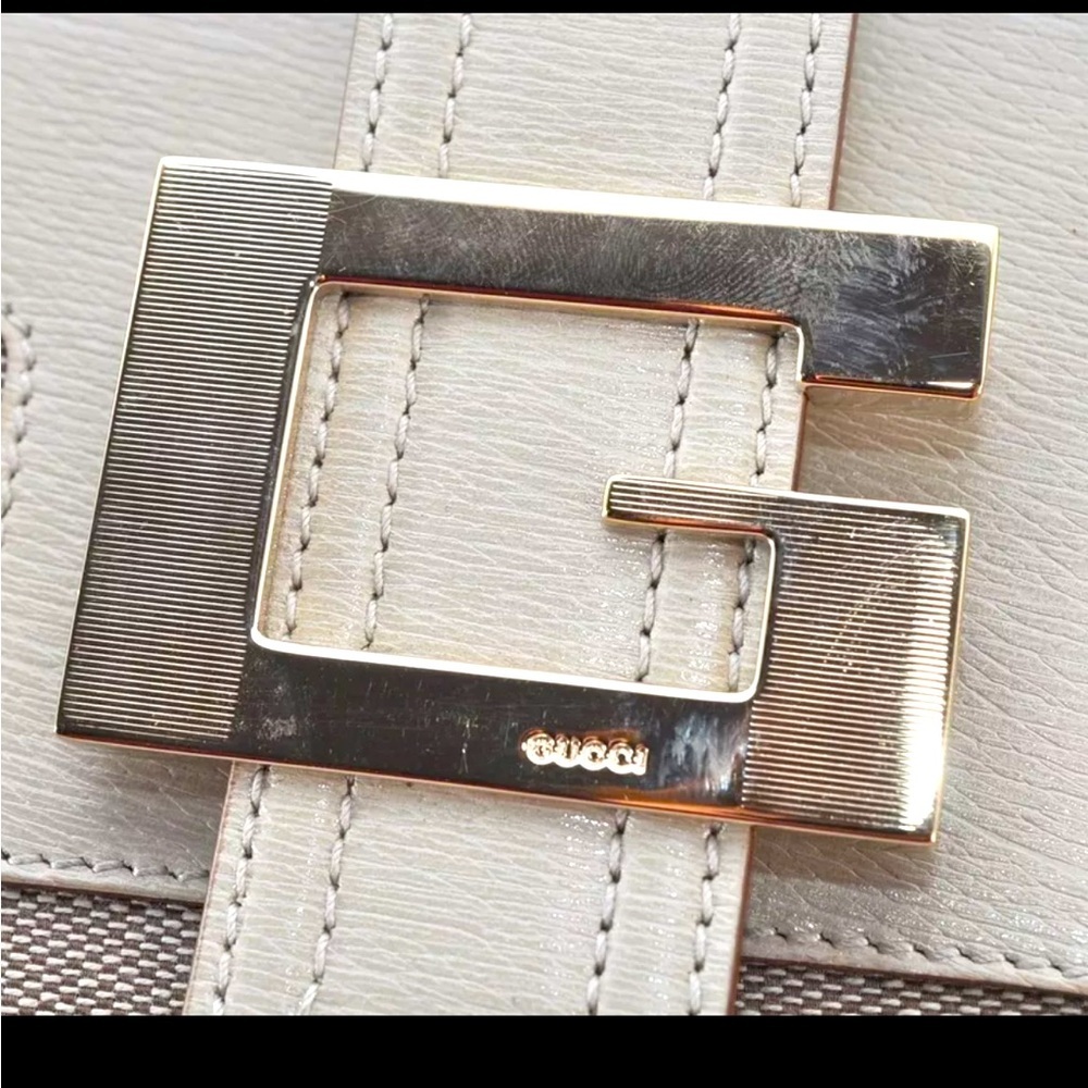 Used Gucci Leather Trimmed Logo Bag Handbag EUC - Picture 9 of 13